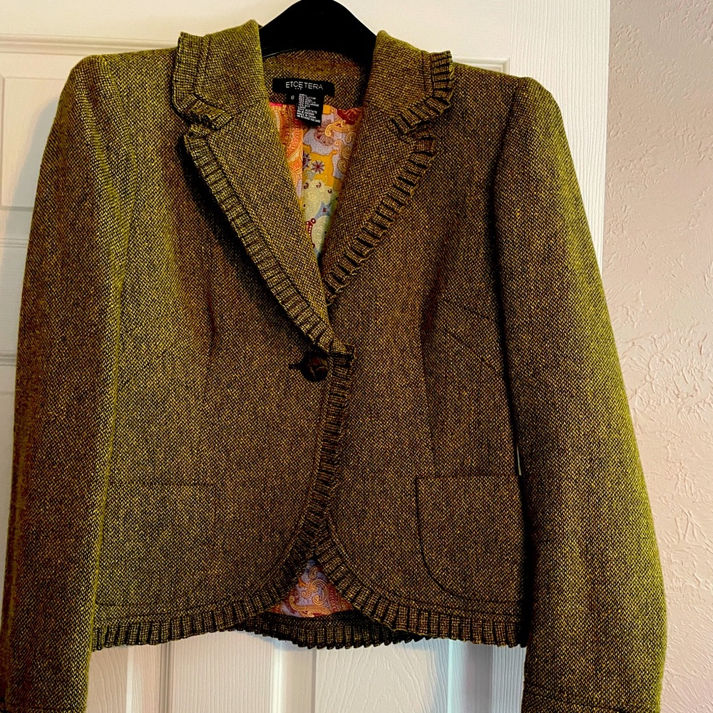 Etcetera olive tweed fully lined jacket size 8